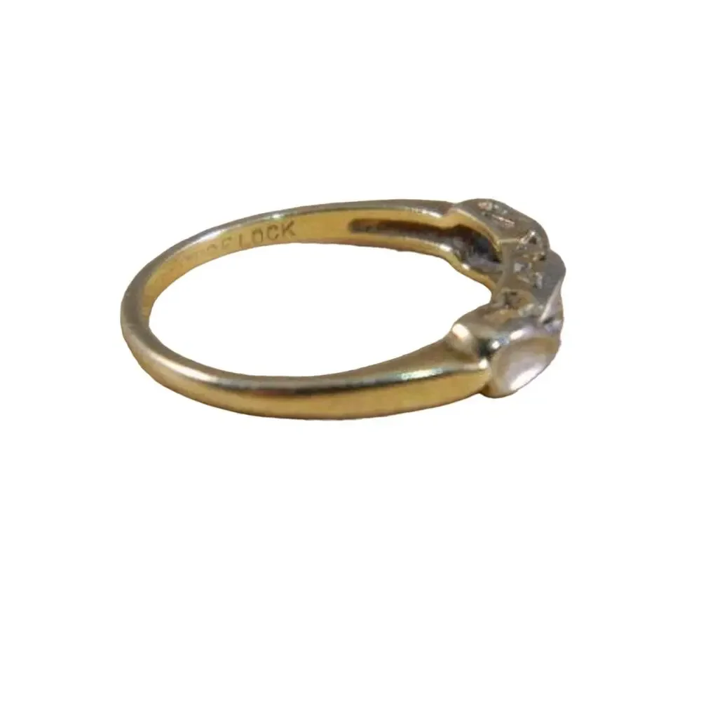 Vintage Wedding Band, 14k Yellow and White Gold Art Nouveau Wedding Ring Size 6